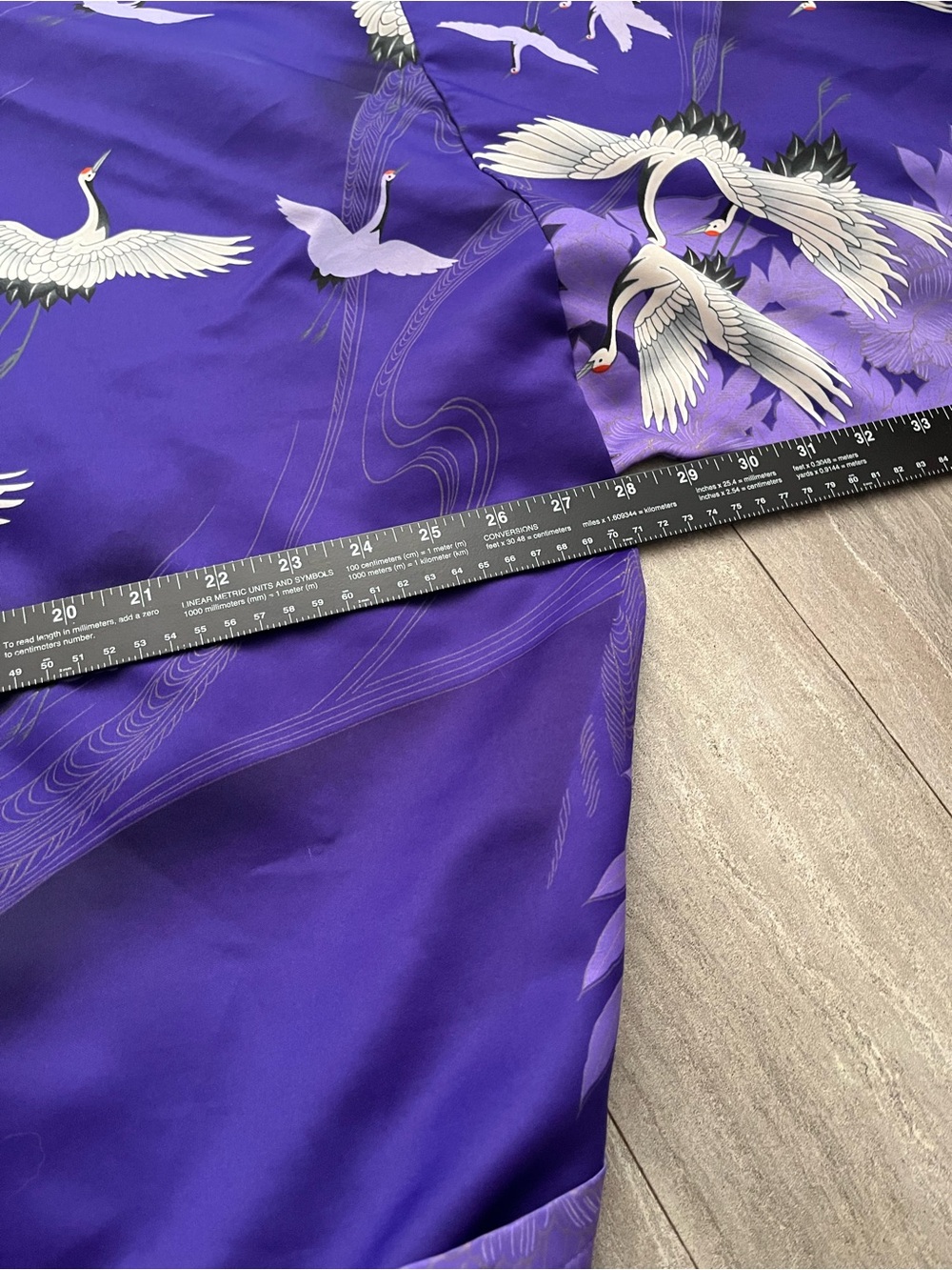 Japanese White Crane Kimono Purple Robe Japan Vintage One Sz Textile Label Belt - Picture 6 of 8
